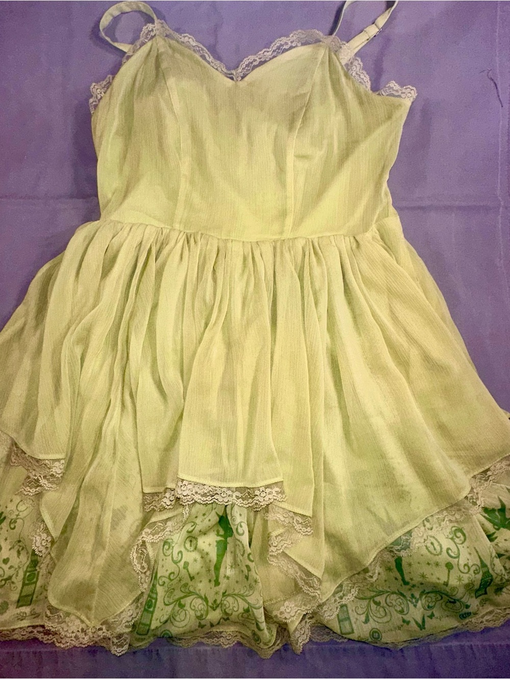 Disney tinker Bell Green Lace-Trim Chiffon Dress fairy Renaissance costume